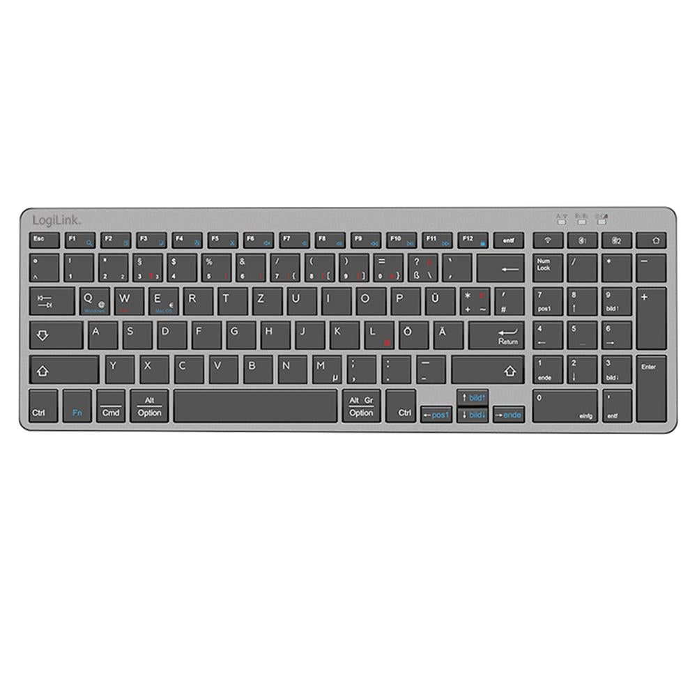 LogiLink 2,4 GHz & Bluetooth 5.0 Dual-Mode Tastatur-Maus-Set – Aluminium, Grau