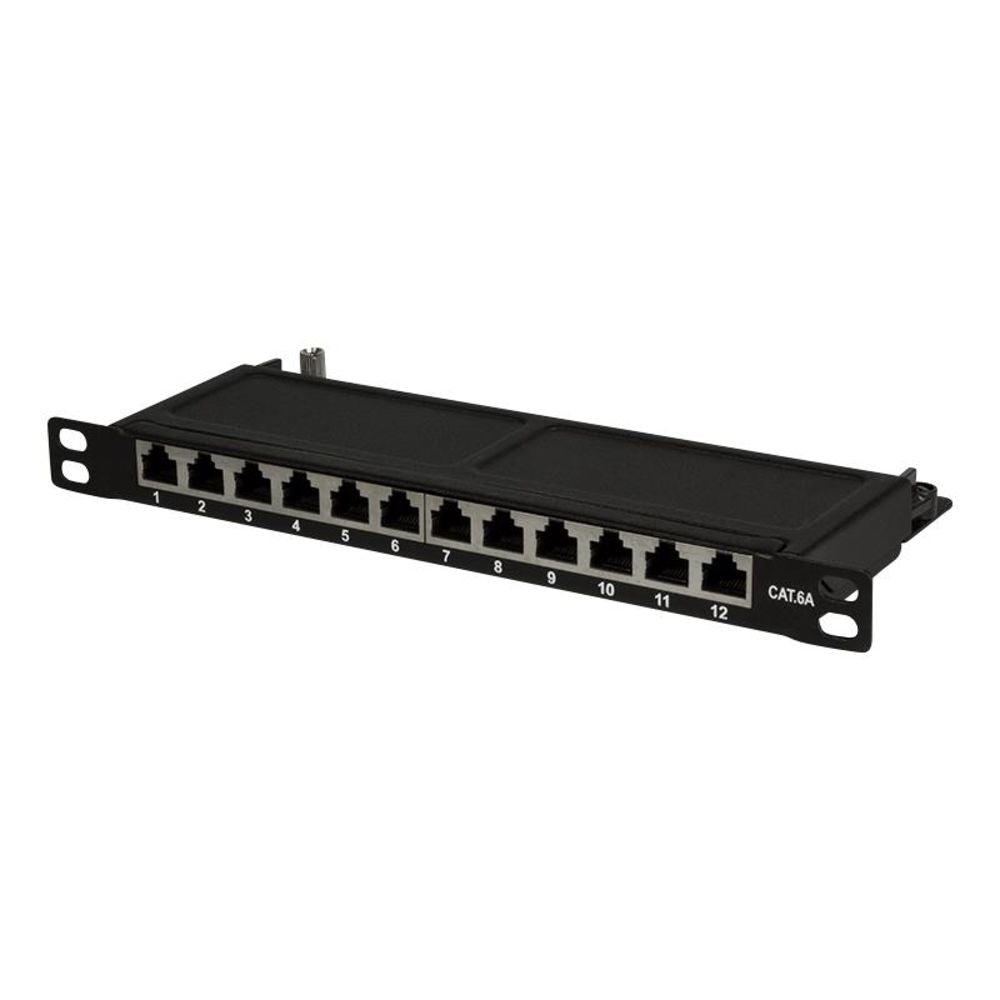 LogiLink 10" Zoll Cat.6A Patchpanel 12-Port schwarz 0,5 HE geschirmt PoE, PoE+ und PoE++