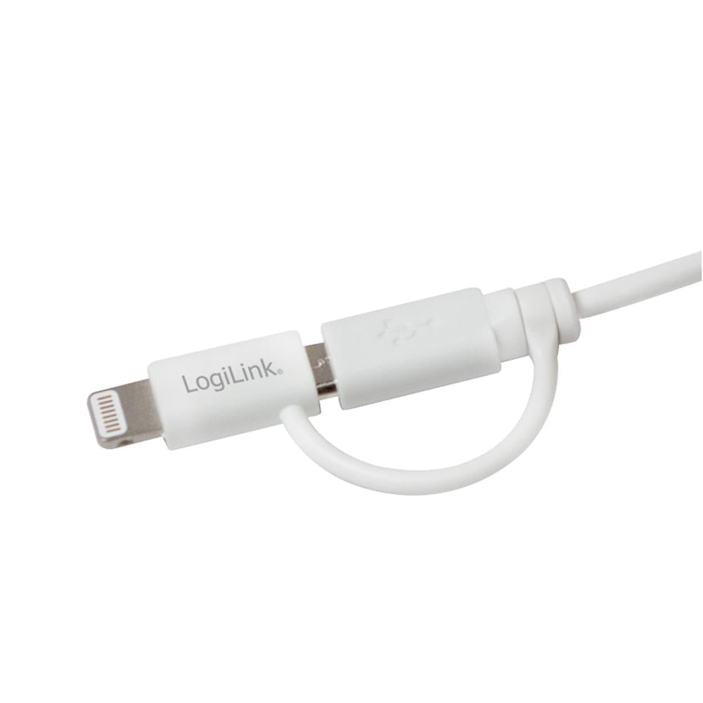 LogiLink USB 3 in1 Micro USB + Lightning Sync- und Ladekabel weiß 1m