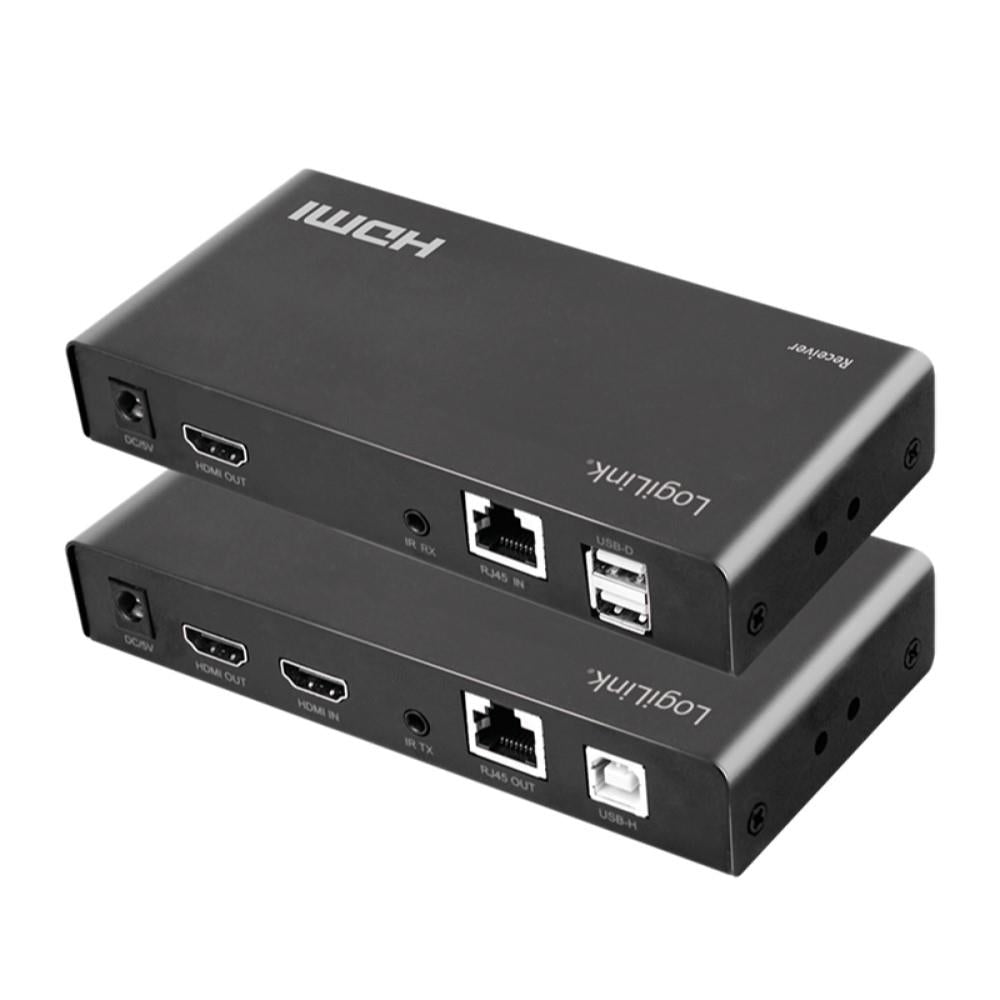 LogiLink HDMI-Extender-Set über LAN, KVM, 2x USB-A, 1080p, HDCP, IR, Loop Out