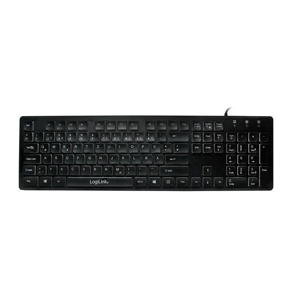 LogiLink Beleuchtete Tastatur LED RGB USB 1.1 QWERTZ-Layout Plug & Play