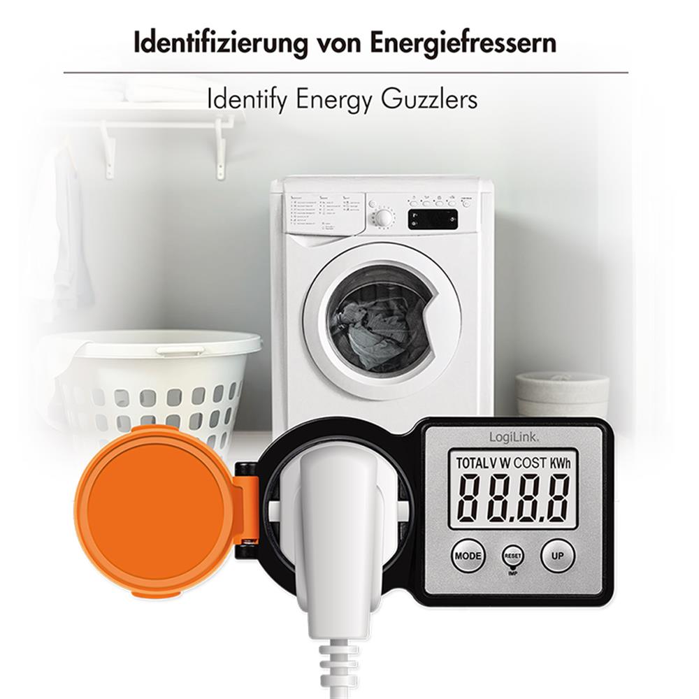 LogiLink Außensteckdose mit Energiekostenmesser & LCD – Stromverbrauch im Garten überwachen