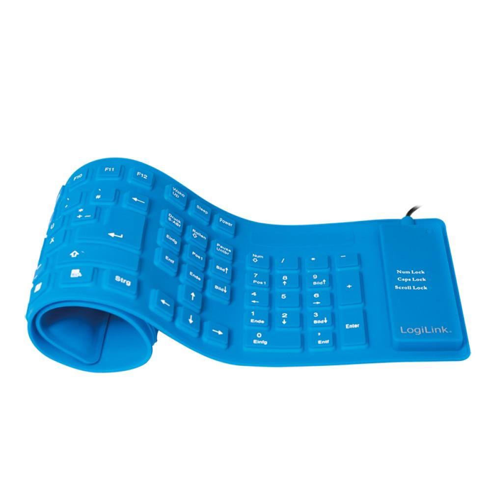 LogiLink Tastatur Flexibel Wasserfest USB PS/2 blau