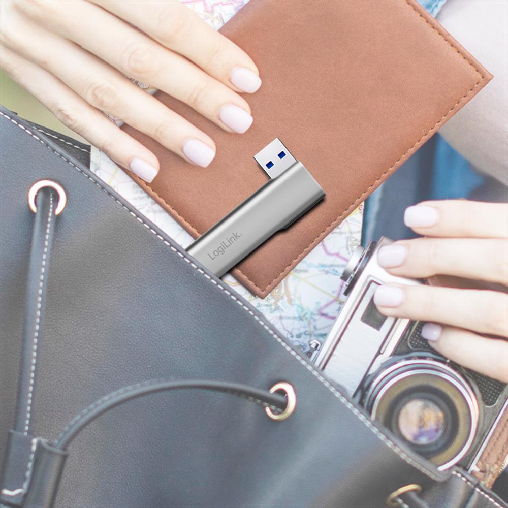 LogiLink Ultraslim 4-Port USB-A Hub, Aluminium, Silber