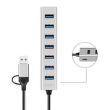 LogiLink USB 3.0 Hub, 7 Ports, 2-in-1 Kabel, 5 Gbit/s, Silber